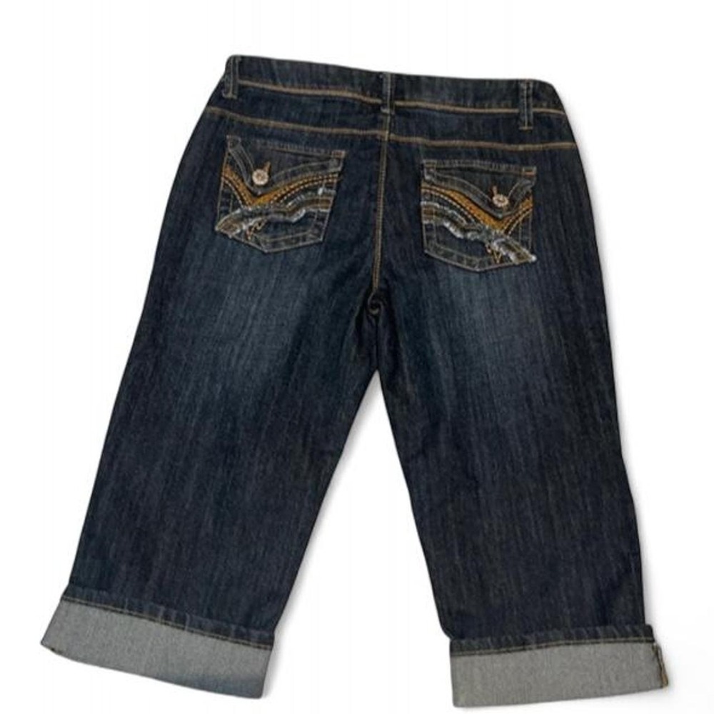 Vintage Y2K Mudd Denim Capris Embroidered Pockets Dark Wash Cuffed Jeans Size 9